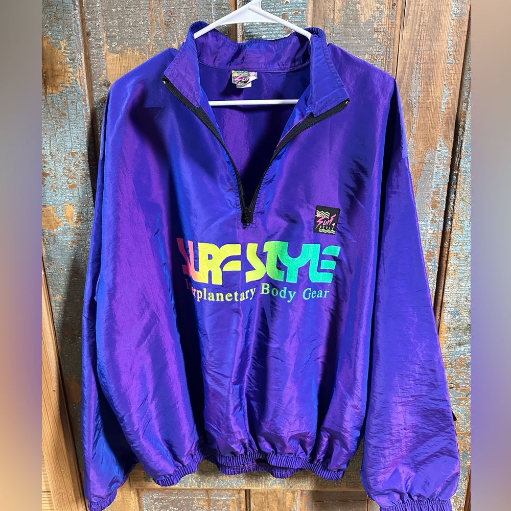 Vintage Surf Style Purple Iridescent Windbreaker Made In USA One Size